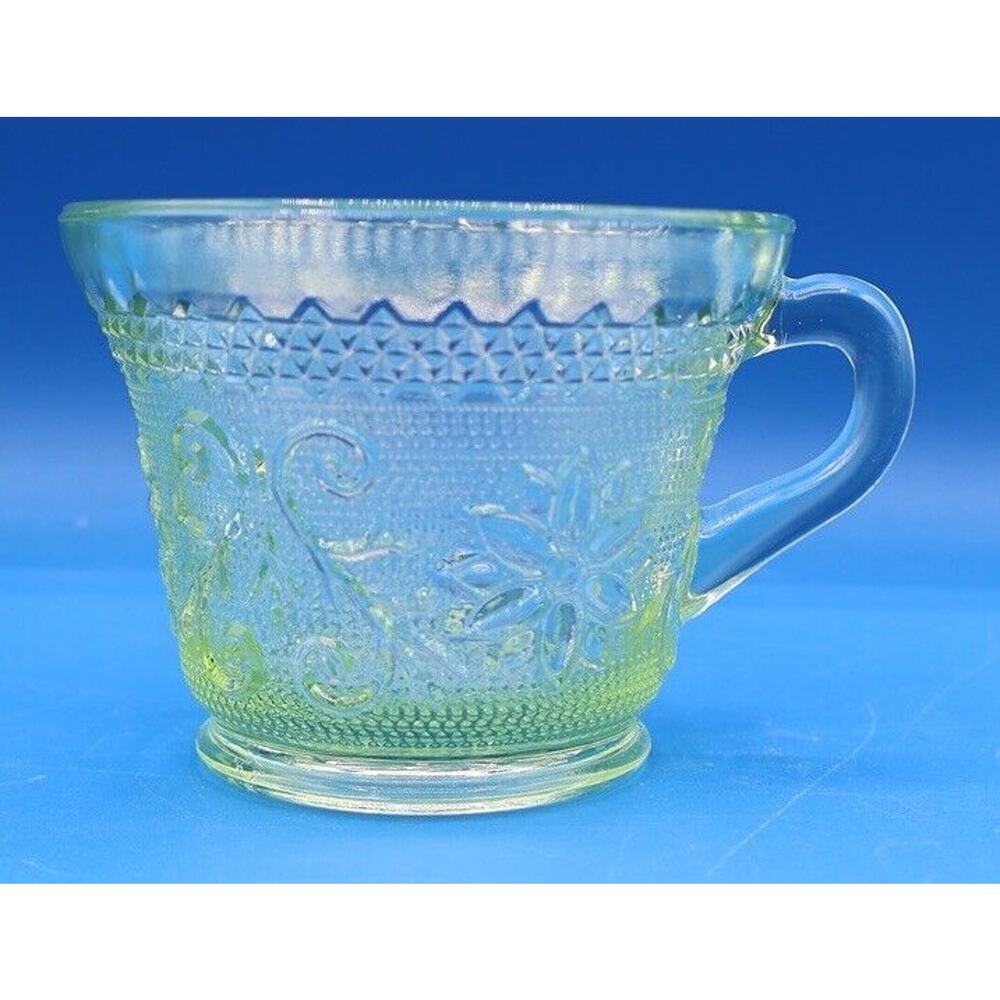 Vintage Tiara Indiana Floral Glass Chantilly Green Tea Coffee Cup*Pre-Owned*